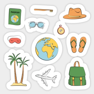 Retro wanderlust traveling art cheerful vintage traveler illustration Sticker